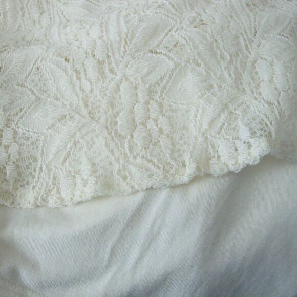 FREE PEOPLE Cream Lace Dress Stretchy Lined SZ S Babydoll Sweetheart Long Sleeve - Picture 9 of 9